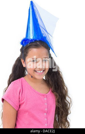 Little girl wearing blue hat for a party Stock Photo
