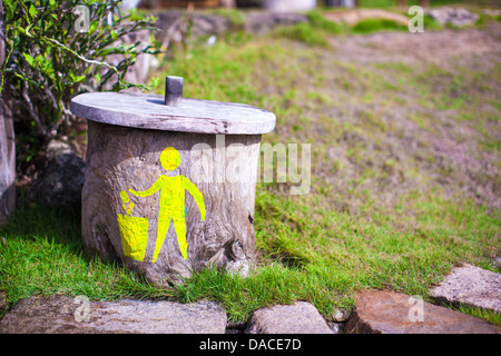 Bright rubbish bin with a pattern in tropical resort Stock Photo