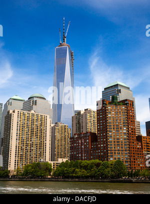 The lower Manhattan Financial District skyline including the One World Trade Center, NYC, USA. Stock Photo