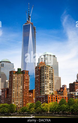 The lower Manhattan Financial District skyline including the One World Trade Center, NYC, USA. Stock Photo