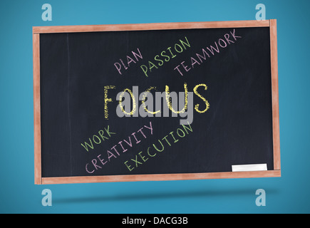 Focus terms written on chalkboard with a chalk Stock Photo