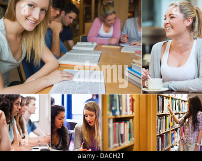 Collage of students in the library Stock Photo