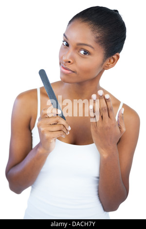 Woman showing her manicured hand Stock Photo