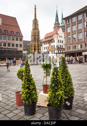 Hauptmarket and beautiful fountain, Nuremberg, Germany, Europe. Stock Photo