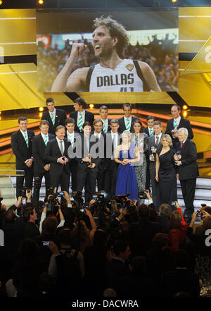 Honoured athletes people pose with their 'Athlete of the Year' awards at the 'Athlete of the Year' Gala at the Kurhaus in Baden-Baden, Germany, 18 December 2011. Photo: Franziska Kraufmann Stock Photo