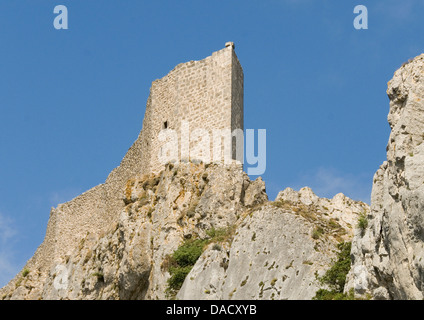 Chateau de Peyrepertuse, a Cathar castle, Languedoc, France, Europe Stock Photo