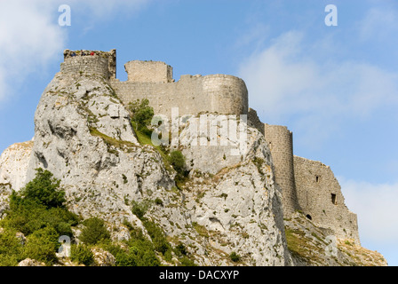 Chateau de Peyrepertuse, a Cathar castle, Languedoc, France, Europe Stock Photo