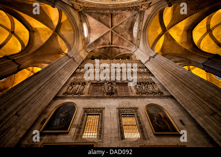 Gothic interior of the Seville Cathedral, Spain. Stock Photo