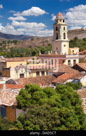 View over rooftops of the town towards The Convento de San Francisco de Asis, Trinidad, UNESCO Site, Cuba, West Indies Stock Photo