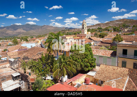 View over rooftops of the town towards The Convento de San Francisco de Asis, Trinidad, UNESCO Site, Cuba, West Indies Stock Photo