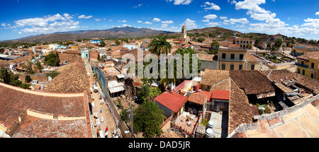 Panoramic view over the rooftops and streets of The Convento de San Francisco de Asis, Trinidad, UNESCO Site, Cuba, West Indies Stock Photo