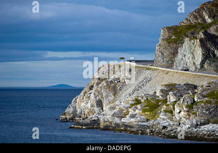 Bizarre rock formations border the coastline of the Arctic Sea near the town of Havoeysund, Norway, 14 September 2011. Havoeysund is located around 60 kilometres east of the North Cape, which marks Europe's most northern geographical point. Photo: Patrick Pleul Stock Photo