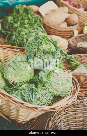 Fresh cabbage at the farmers market Stock Photo