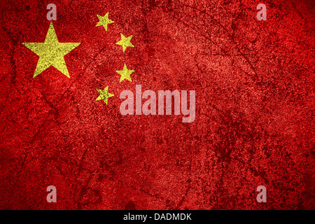 flag of China or Chinese banner on rough metal background Stock Photo