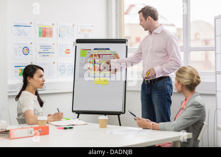 Business colleagues looking at diagram in meeting room Stock Photo