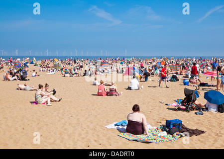 crowded busy Skegness Beach  Skegness Lincolnshire england UK GB EU Europe Stock Photo