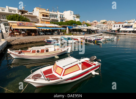 Fishing Boats on Lake Voulismeni, Agios Nikolaos, Crete, Greece Stock Photo