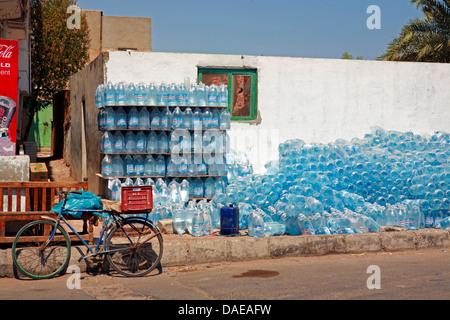 lots of plastic bottles stacked at a roadside, Egypt, Hurghada Stock Photo
