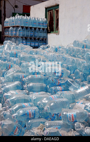 lots of plastic bottles stacked at a roadside, Egypt, Hurghada Stock Photo