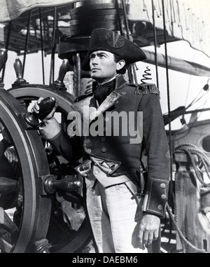 Gregory Peck on-set of the Film, 'Captain Horatio Hornblower', Warner Bros., 1951 Stock Photo