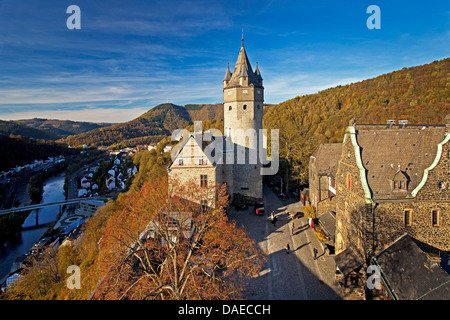 panoramic view from Altena Castle on the Klusenberg into the valley of river Lenne in autumn, Germany, North Rhine-Westphalia, Sauerland, Altena Stock Photo