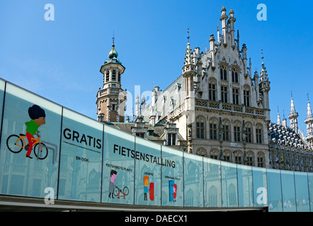 Free guarded underground bicycle shed for cyclists in the city centre of Leuven / Louvain, Belgium Stock Photo