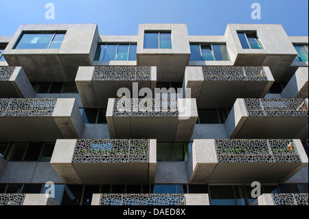 Modern flats with balconies of block of apartments in Leuven / Louvain, Belgium Stock Photo