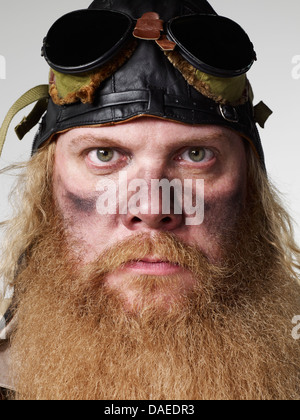 Old-Fashioned Male Aviator, Portrait, Close Up Stock Photo