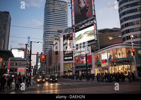 Toronto Eaton Center and Yonge Street at Dusk, Downtown Toronto, Canada Stock Photo