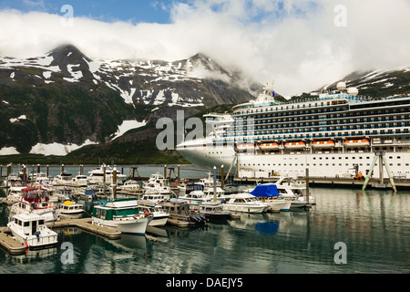 View of Diamond Princess cruise ship docked in Whittier harbor in Southcentral Alaska. Stock Photo