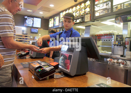 Miami Florida,Homestead,McDonald's,burgers,hamburgers,franchise,fast food,restaurant restaurants dining eating out cafe cafes bistro,interior inside,c Stock Photo