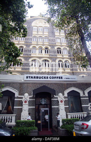 Starbucks Coffee house security entrance at rear of Taj Mahal Palace hotel in mumbai Stock Photo