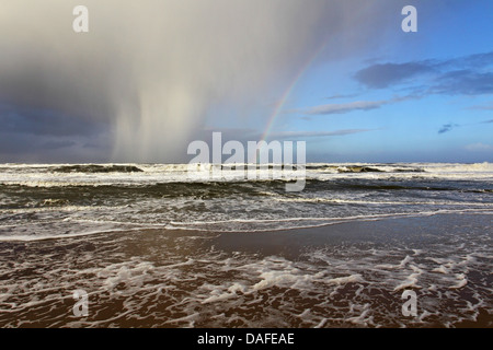 rain shower over the North Sea, Germany, Schleswig-Holstein, North Sea, Sylt Stock Photo