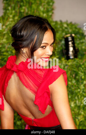 US actress Zoe Saldana arrives at the Vanity Fair Academy Awards Party at Sunset Tower in Los Angeles, USA, 27 February 2011. Photo: Hubert Boesl Stock Photo