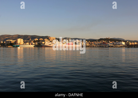 Early morning scene - Balearia fast ferry and Acciona / Trasmediterranea ferry 'Tenacia' - in the Port of Palma de Mallorca Stock Photo