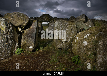 Creggandevesky Neolithic Court Tomb in County Tyrone, Northern Ireland, UK Stock Photo