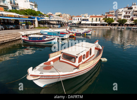 Fishing Boats on Lake Voulismeni, Agios Nikolaos, Crete, Greece Stock Photo