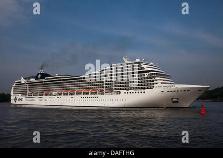 cruiseship MSC Magnifica on Elbe river Stock Photo