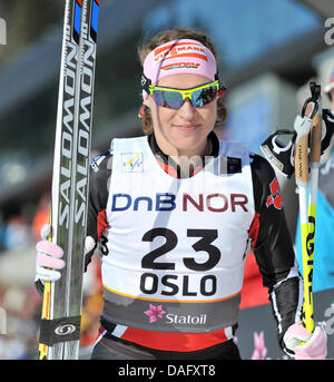 Evi Sachenbacher-Stehle of Germany after the Cross Country Skiing Ladies 30 km Mass start at the Nordic Skiing World Championships in Oslo, Norway, 05 March 2011. Photo: Hendrik Schmidt dpa Stock Photo