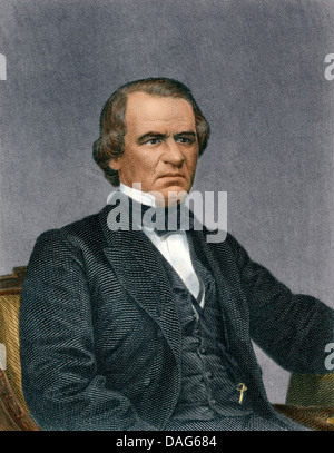 Portrait of US President Andrew Johnson. Digitally colored engraving Stock Photo