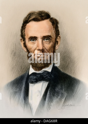 Portrait of President Abraham Lincoln. Digitally colored woodcut Stock Photo