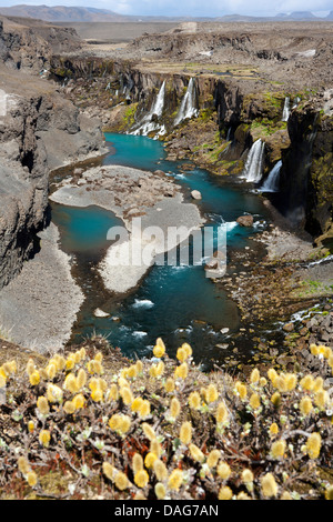 Sigöldugljúfur Waterfall - Landmannalaugar Region - Southern Iceland Stock Photo