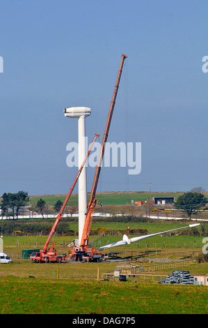 wind turbine under maintenance, United Kingdom, Wales Stock Photo