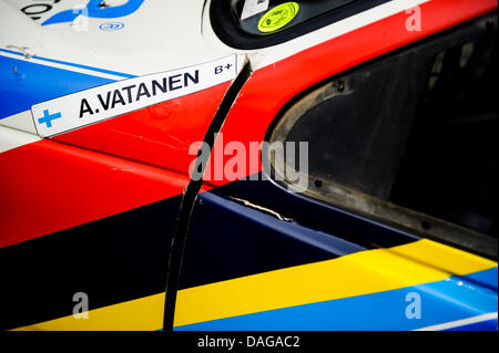 Chichester, UK. 12th July, 2013. A detail of Ari Vatanen's Peugeot 405 T16 Pikes Peak car in the paddock during Day 1 of the 2013 Goodwood Festival of Speed in the grounds of Goodwood House. Credit:  Action Plus Sports Images/Alamy Live News Stock Photo