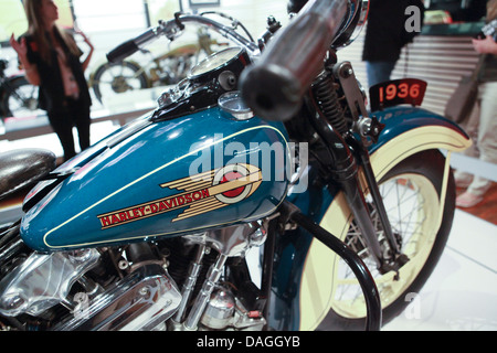A 1936 Harley-Davidson motorcycle is seen on display at the Harley-Davidson museum in Milwaukee Stock Photo