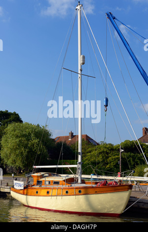 A yacht moored in Birdham Pool Marina, Chichester Harbour, West Sussex, UK Stock Photo