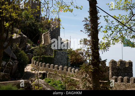 Walls of Castelo dos Mouros (Moorish Castle), captured by the Christians in 1147, Sintra, Portugal. Stock Photo