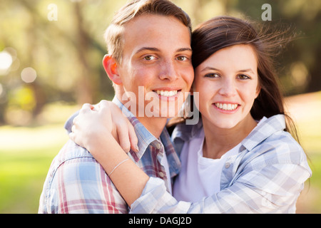 portrait of happy young teenage couple outdoors Stock Photo