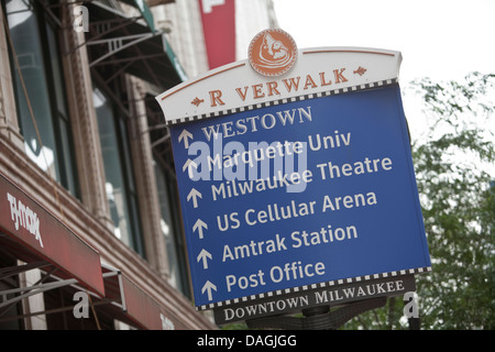 A RiverWalk sign is seen in Milwaukee Stock Photo
