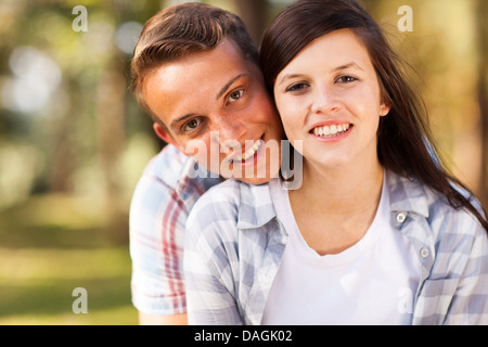 closeup portrait of happy teenage couple Stock Photo